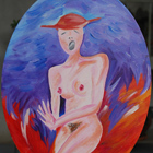 Donna tra le fiamme, Olio su tela, Ovale